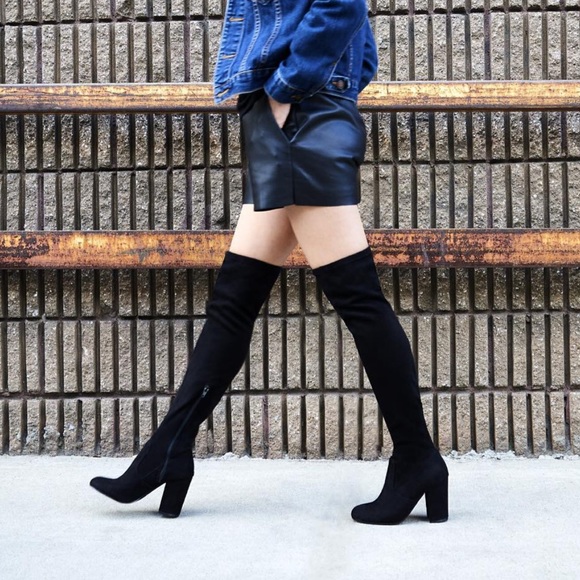 Buckle Shoes - Block Heel Slouch Tie Back Over The Knee Boots